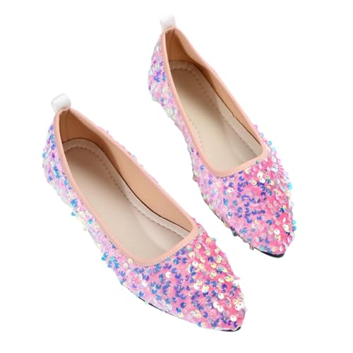 Minetom Damen Ballerinas Elegant Glänzende Pailletten Flache Ballerinas Spitze Zehe Glitzer Bequeme Party Hochzeit Flats Schuhe A Rosa 43 EU von Minetom