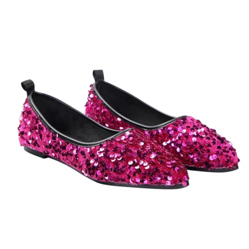Minetom Damen Ballerinas Elegant Glänzende Pailletten Flache Ballerinas Spitze Zehe Glitzer Bequeme Party Hochzeit Flats Schuhe A Rot 40 EU von Minetom