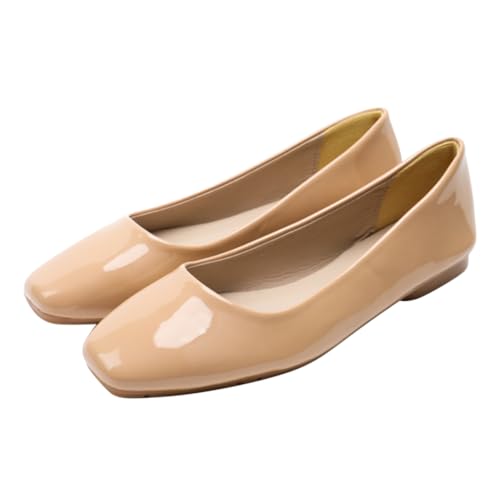 Minetom Damen Ballerinas Quadratische Zehe Pumps Business Büro Flache Schuhe Elegant Bequem Hochzeit Abend Party Braut Schuhe A1 Khaki 43 EU von Minetom