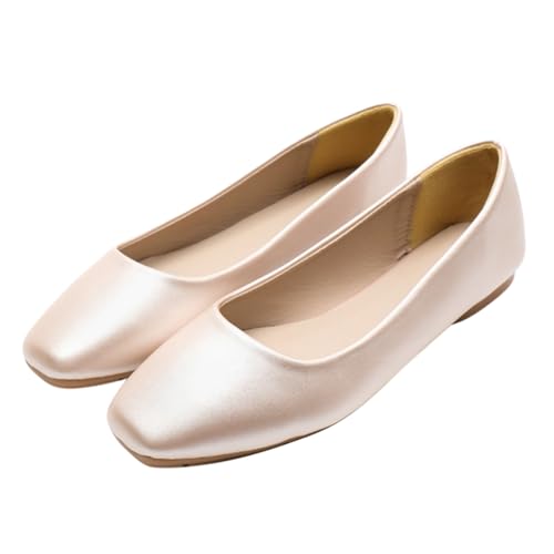 Minetom Damen Ballerinas Quadratische Zehe Pumps Business Büro Flache Schuhe Elegant Bequem Hochzeit Abend Party Braut Schuhe A2 Rosa 43 EU von Minetom