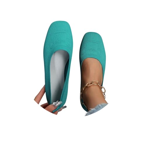 Minetom Damen Ballerinas Slip On Knit Kleid Schuhe Quadratischer Zehe Loafer Bequem Atmungsaktiv Sommer Mesh Flats Schuhe A Grün 37 EU von Minetom