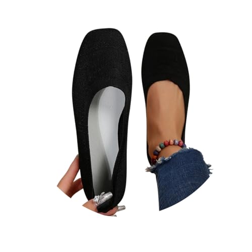 Minetom Damen Ballerinas Slip On Knit Kleid Schuhe Quadratischer Zehe Loafer Bequem Atmungsaktiv Sommer Mesh Flats Schuhe A Schwarz 38 EU von Minetom