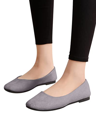 Minetom Damen Ballerinas Slip On Leichte Atmungsaktiv Freizeitschuhe Halbschuhe Slippers Frauen Bequeme Businessschuhe Büro Flache Schuhe Grau 42 EU von Minetom