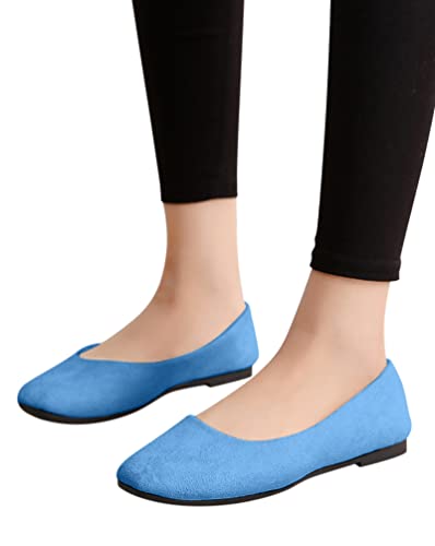 Minetom Damen Ballerinas Slip On Leichte Atmungsaktiv Freizeitschuhe Halbschuhe Slippers Frauen Bequeme Businessschuhe Büro Flache Schuhe Hellblau 41 EU von Minetom