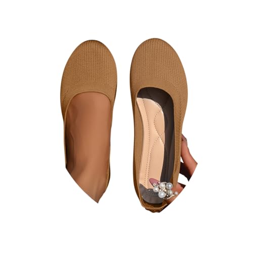 Minetom Damen Ballerinas Slip On Schuhe Flach Stricken Bequem Sommer Elegant Runde Zehe Flat Walking Schuhe A Braun 39 EU von Minetom