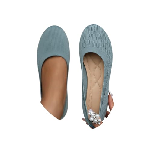 Minetom Damen Ballerinas Slip On Schuhe Flach Stricken Bequem Sommer Elegant Runde Zehe Flat Walking Schuhe A Hellblau 39 EU von Minetom