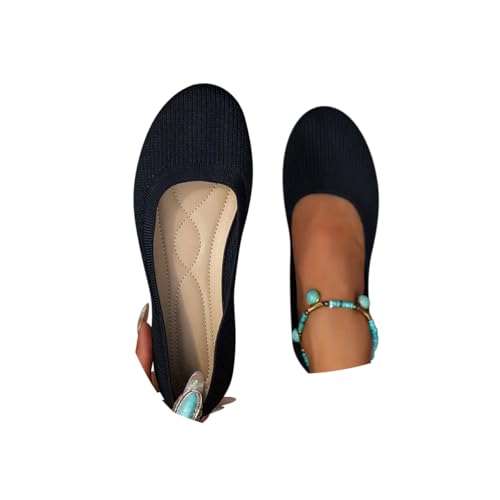 Minetom Damen Ballerinas Slip On Schuhe Flach Stricken Bequem Sommer Elegant Runde Zehe Flat Walking Schuhe A Marine 38 EU von Minetom