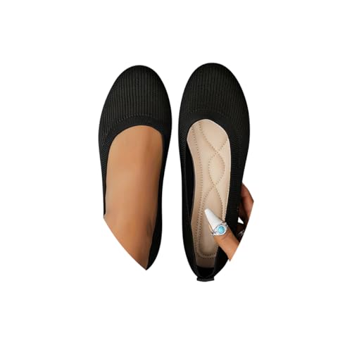 Minetom Damen Ballerinas Slip On Schuhe Flach Stricken Bequem Sommer Elegant Runde Zehe Flat Walking Schuhe A Schwarz 40 EU von Minetom