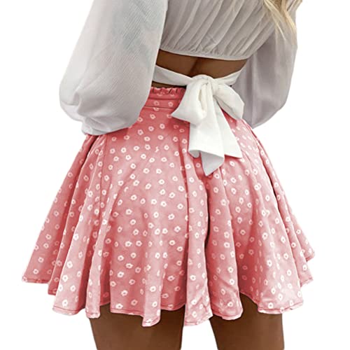 Minetom Damen Basic Vielseitige Dehnbar Informell Mini Skater Rock Mädchen Glocken Rock Tennis Rock Faltenrock Schulmädchen Minirock Mit Gamaschen B Rosa XS von Minetom