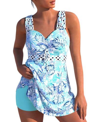 Minetom Damen Bauchweg Bademode Tankini Set Zweiteilig Push Up Badeanzug Strand Schwimmanzug Swimwear Bikini Badekleid mit Shorts F Weiß 3XL von Minetom