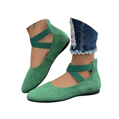 Minetom Damen Bequeme Ballerinas Flache Schuhe Mit Knöchelwickel Und Elastischen Kreuzträgern Leicht Slip On Abend Hochzeit Flats Schuhe A Grün 36 EU von Minetom