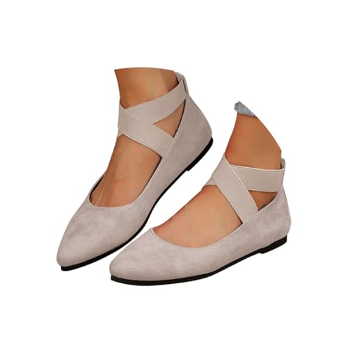 Minetom Damen Bequeme Ballerinas Flache Schuhe Mit Knöchelwickel Und Elastischen Kreuzträgern Leicht Slip On Abend Hochzeit Flats Schuhe B Aprikose 39 EU von Minetom