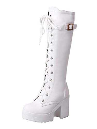 Minetom Damen Biker Stiefel Schnürstiefel Chunky Heel A Weiß 36 EU Minetom Damen Biker Stiefel Schnürstiefel Chunky Heel A Weiß 36 EU von Minetom