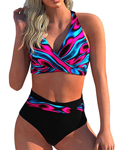 Minetom Damen Bikini Set Push Up Druck Bademode Badebekleidung Sommer Strand Badeanzug Swimwear Zweiteiliger Hohe Taille Swimsuit Bademode Z2 Rose 46 von Minetom
