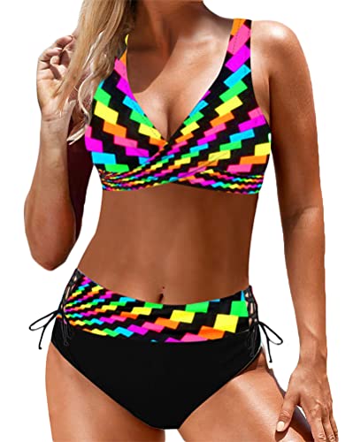 Minetom Damen Bikini Set Push Up Druck Bademode Badebekleidung Sommer Strand Badeanzug Swimwear Zweiteiliger Hohe Taille Swimsuit Bademode Z3 Gelb 42 von Minetom