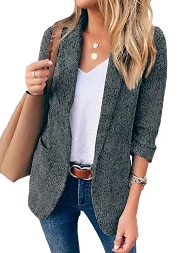 Minetom Damen Blazer 3/4 Ärmel Elegant Cardigan Top Elegant Bolero Jacke Slim Fit Büro Business Anzug Mantel mit Taschen Schwarz 42 von Minetom