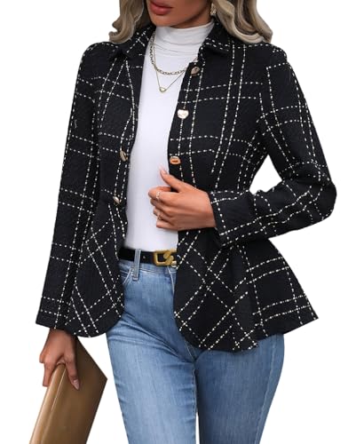 Minetom Damen Blazer Elegant Langarm Blazer Rüschen Business Geschäft Büro Arbeit Festlich Blazer Sakko Jacke mit Knöpfe A Schwarz XS von Minetom
