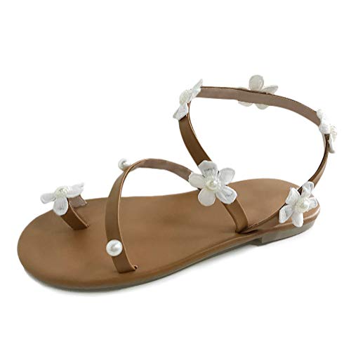 Minetom Damen Böhmen Flache Badesandale Sandalen Boho Clip Toe Flip Flop Zehentrenner Schuhe Übergröße Sommerschuhe Strandschuhe Pantoletten E Weiß 37 EU von Minetom