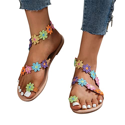 Minetom Damen Böhmen Flache Sandalen Boho Clip Toe Flip Flop Zehentrenner Schuhe Mädchen Sommerschuhe Strandschuhe Pantoletten Hausschuhe C Braun 37 EU von Minetom