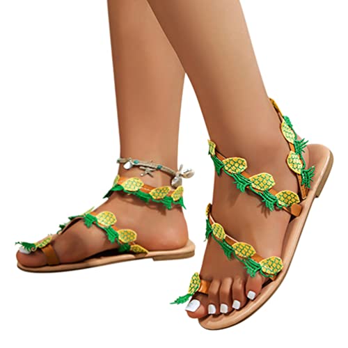 Minetom Damen Böhmen Flache Sandalen Boho Clip Toe Flip Flop Zehentrenner Schuhe Mädchen Sommerschuhe Strandschuhe Pantoletten Hausschuhe D Gelb 37 EU von Minetom