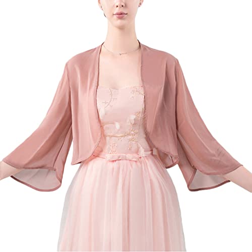 Minetom Damen Bolero Chiffon Jacke Festlich Kurz Cardigan Belerojacke Schal Für Hochzeit Cocktailkleid C Dunkelrosa Einheitsgröße von Minetom