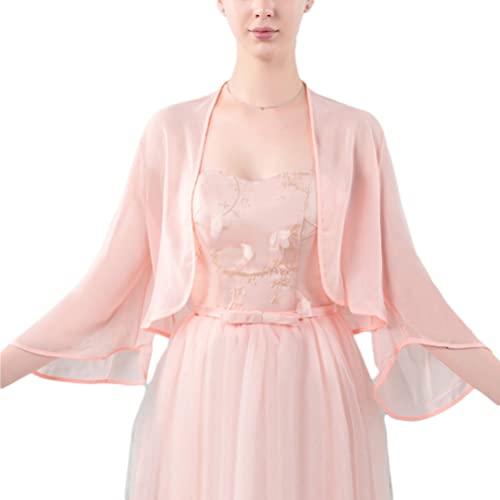 Minetom Damen Bolero Chiffon Jacke Festlich Kurz Cardigan Belerojacke Schal Für Hochzeit Cocktailkleid C Rosa Einheitsgröße von Minetom