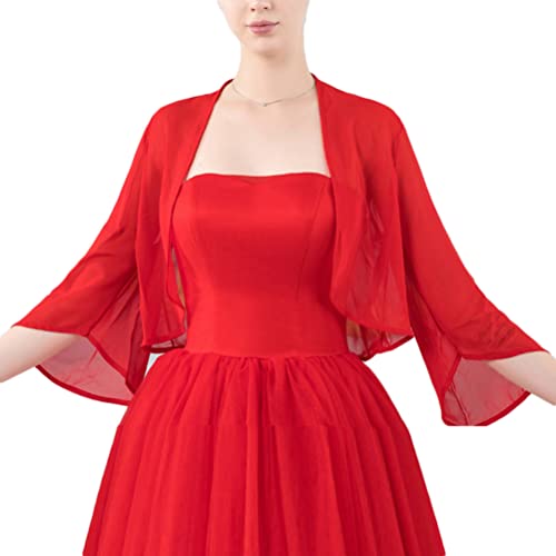 Minetom Damen Bolero Chiffon Jacke Festlich Kurz Cardigan Belerojacke Schal Für Hochzeit Cocktailkleid C Rot Einheitsgröße von Minetom