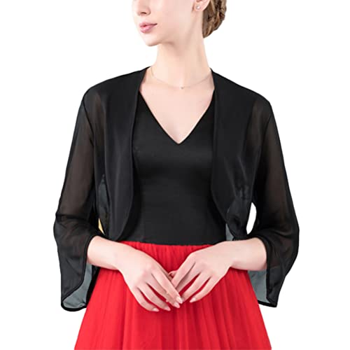 Minetom Damen Bolero Chiffon Jacke Festlich Kurz Cardigan Belerojacke Schal Für Hochzeit Cocktailkleid C Schwarz Einheitsgröße von Minetom