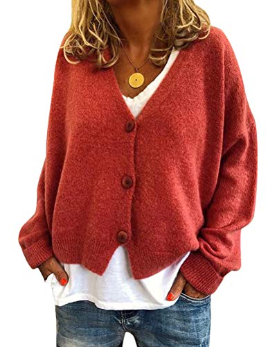 Minetom Damen Bolero Kurze Strickjacke Langarm Cardigan Elegante Jacke V Ausschnitt Pullover Stricken Strickweste mit Knopf Orange 38 von Minetom