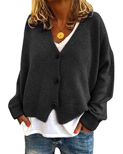 Minetom Damen Bolero Kurze Strickjacke Langarm Cardigan Elegante Jacke V Ausschnitt Pullover Stricken Strickweste mit Knopf Schwarz 40 von Minetom