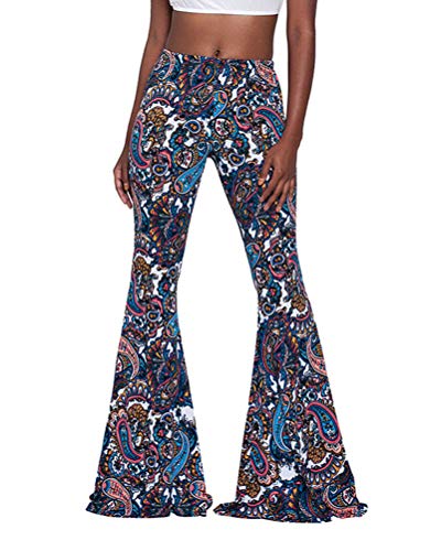 Minetom Damen Bootcut Yoga Hose Lange Flare Hose Jogginghose Freizeithose Schlaghosen Weites Straight Bein Boho Drucken Leggings Blau Medium von Minetom