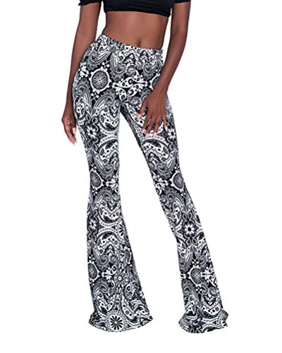 Minetom Damen Bootcut Yoga Hose Lange Flare Hose Jogginghose Freizeithose Schlaghosen Weites Straight Bein Boho Drucken Leggings Grau Medium von Minetom