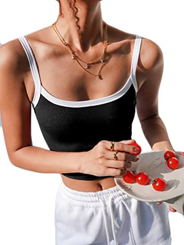 Minetom Damen Cami Top Bauchfrei Strick Spaghettiträger Cropped Camisole Tanktop Ärmellos Oberteil Schulterfrei Cami Crop Top Shirt Spagehtti Träger Sexy Elegant Y2K 90er Fashion Tops B Schwarz XS von Minetom