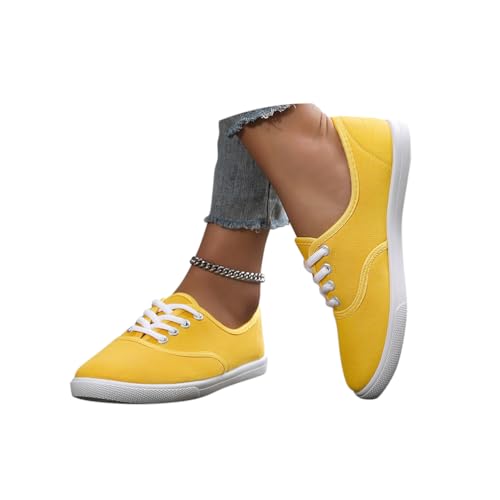 Minetom Damen Canvas Schuhe Low Top Turnschuhe Bequeme Sneaker Leichte Atmungsaktiv Fitnessschuhe Straßenlaufschuhe Weich Schnürschuhe A Gelb 39 EU von Minetom