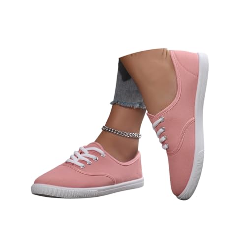 Minetom Damen Canvas Schuhe Low Top Turnschuhe Bequeme Sneaker Leichte Atmungsaktiv Fitnessschuhe Straßenlaufschuhe Weich Schnürschuhe A Rosa 40 EU von Minetom