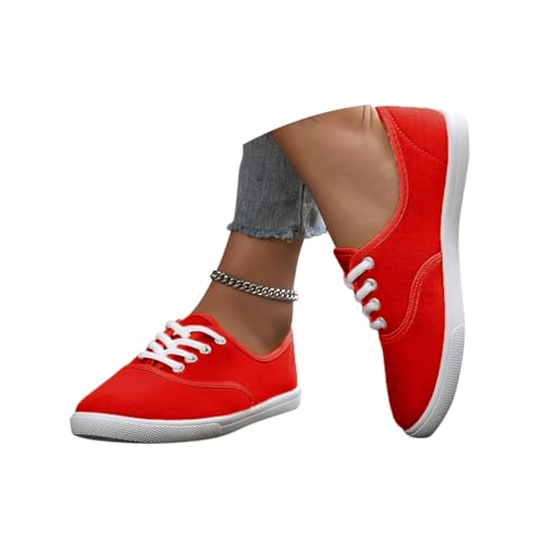 Minetom Damen Canvas Schuhe Low Top Turnschuhe Bequeme Sneaker Leichte Atmungsaktiv Fitnessschuhe Straßenlaufschuhe Weich Schnürschuhe A Rot 40 EU von Minetom