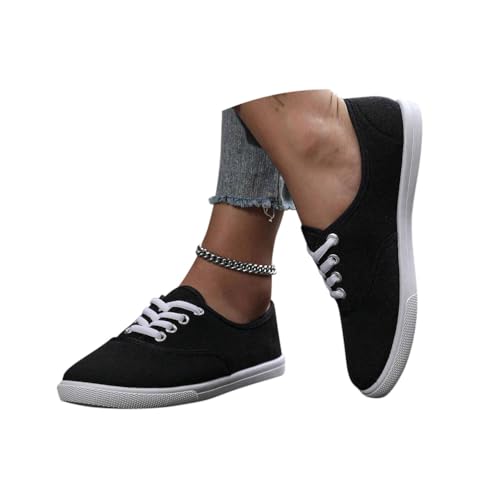 Minetom Damen Canvas Schuhe Low Top Turnschuhe Bequeme Sneaker Leichte Atmungsaktiv Fitnessschuhe Straßenlaufschuhe Weich Schnürschuhe A Schwarz 38 EU von Minetom