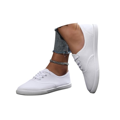 Minetom Damen Canvas Schuhe Low Top Turnschuhe Bequeme Sneaker Leichte Atmungsaktiv Fitnessschuhe Straßenlaufschuhe Weich Schnürschuhe A Weiß 38 EU von Minetom
