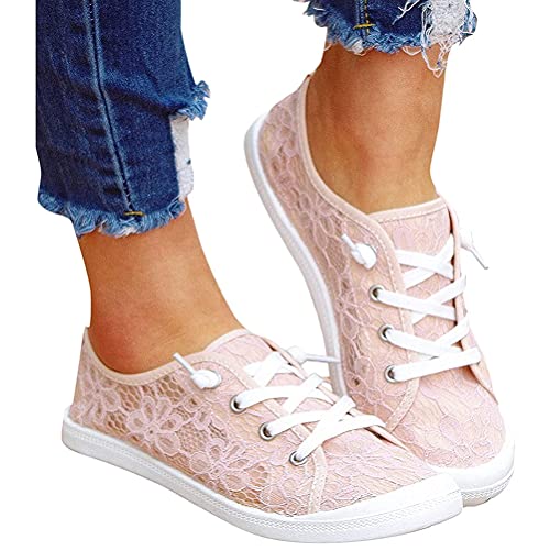 Minetom Damen Canvas Sneakers Turnschuh Low Top Flache Schuhe Frauen Schnürschuhe Loafer Sneakers Spitze Turnschuhe Schlupfschuhe Atmungsaktive Sommer Und Herbst Schuhe A Rosa 43 EU von Minetom