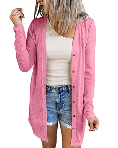 Minetom Damen Cardigan Strandkleid Lang Dünne Jacke Langarm Leichter Cardigan Schulterjacke A1 Rosa 42 von Minetom