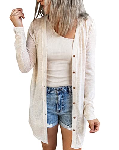Minetom Damen Cardigan Strandkleid Lang Dünne Jacke Langarm Leichter Cardigan Schulterjacke A1 Weiß 40 von Minetom
