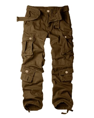 Minetom Damen Cargo Hose Multi Taschen Wanderhose Workwear Reißverschluss Armee Militär Outdoorhose Relaxed-Fit Trekkinghose Cargohose Jogginghose Sporthose A Braun M von Minetom