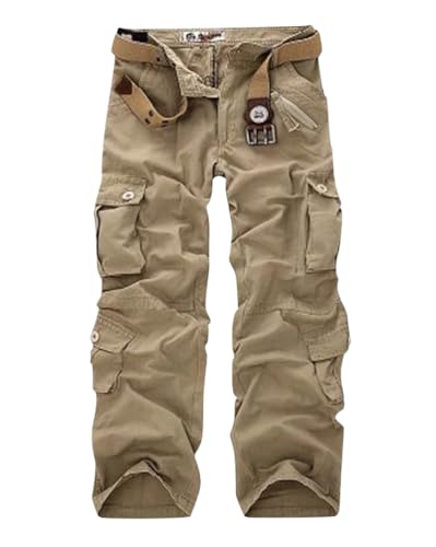Minetom Damen Cargo Hose Multi Taschen Wanderhose Workwear Reißverschluss Armee Militär Outdoorhose Relaxed-Fit Trekkinghose Cargohose Jogginghose Sporthose A Khaki S von Minetom