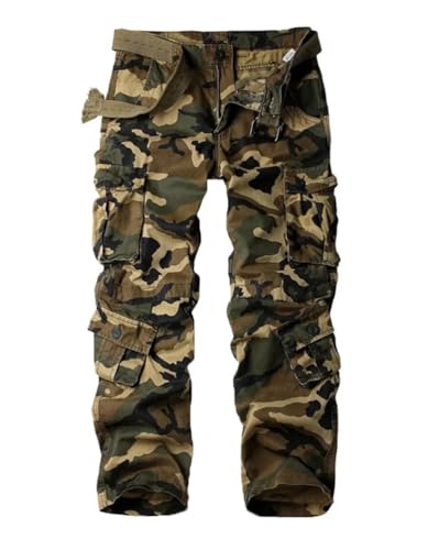 Minetom Damen Cargo Hose Multi Taschen Wanderhose Workwear Reißverschluss Armee Militär Outdoorhose Relaxed-Fit Trekkinghose Cargohose Jogginghose Sporthose A1 Camo Grün 4XL von Minetom