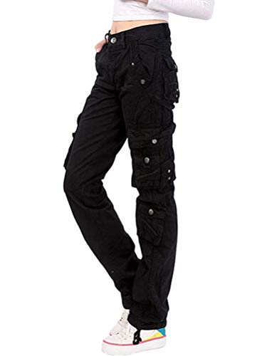Minetom Damen Cargo Hosen Multi Taschen Jogginghose Loose Sporthose High Waist Bequem Lange Hosen Freizeithose Einfarbig Outdoorhose Arbeitshose Y3 Schwarz S von Minetom