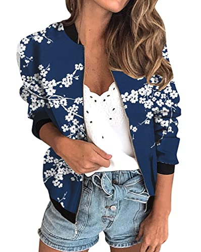 Minetom Damen Casual Jacke Blumenmuster Langarm Bomberjacke Reißverschluss Stehkragen Outwear Kurz Mantel Herbst Frühling Leicht Jacke C Dunkelblau L Minetom Damen Casual Jacke Blumenmuster Langarm Bomberjacke Reißverschluss Stehkragen Outwear Kurz Mantel Herbst Frühling Leicht Jacke C Dunkelblau L von Minetom