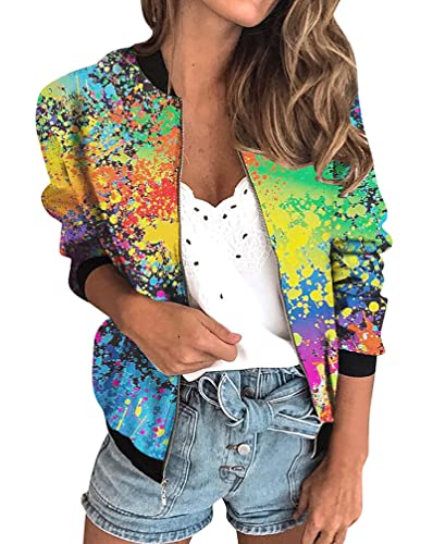Minetom Damen Casual Jacke Blumenmuster Langarm Bomberjacke Reißverschluss Stehkragen Outwear Kurz Mantel Herbst Frühling Leicht Jacke C Grün XXL Minetom Damen Casual Jacke Blumenmuster Langarm Bomberjacke Reißverschluss Stehkragen Outwear Kurz Mantel Herbst Frühling Leicht Jacke C Grün XXL von Minetom