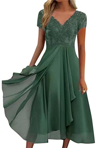 Minetom Damen Chiffon Kleider Spitzenkleid Cocktailkleid Festliches Ballkleid Brautjungfernkleider Für Hochzeit Midi Abendkleider C Grün S von Minetom