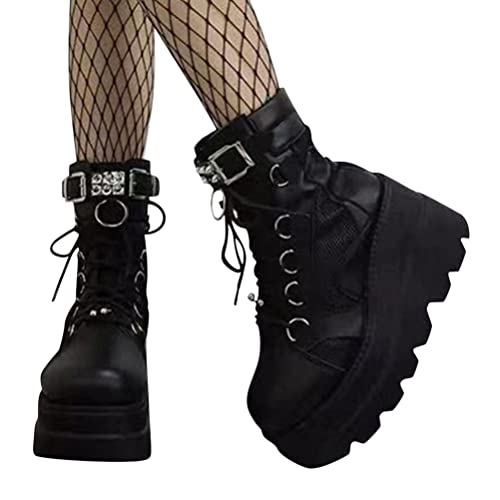 Minetom Damen Chunky Schuhe Blockabsatz Plaftorm Gotisch Stiefeletten Punk Gothic Plateau Ankle Boots Reißverschluss High Heels B Schwarz 40 EU von Minetom
