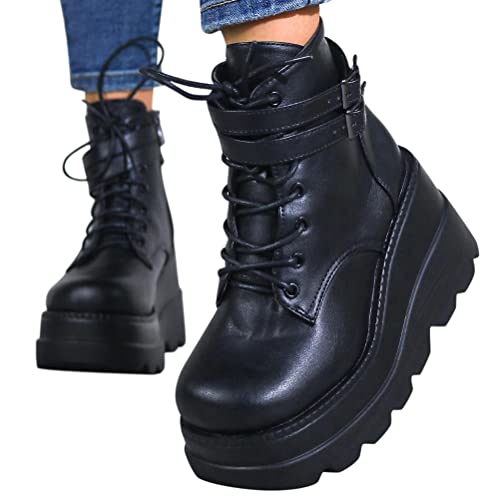 Minetom Damen Chunky Schuhe Blockabsatz Plaftorm Gotisch Stiefeletten Punk Gothic Plateau Ankle Boots Reißverschluss High Heels D Schwarz 43 EU von Minetom